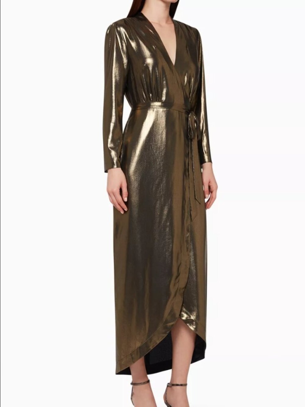 L'Agence Reliah Long Sleeve Wrap Dress in Gold & Black | Small